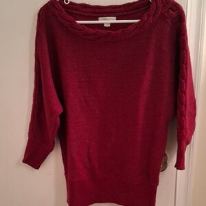 New York & Company Red Braided Neck Sweater